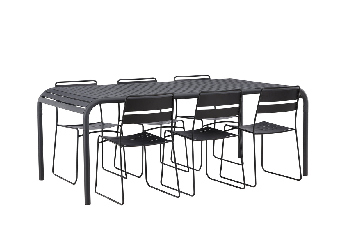 Lina & Borneo Spisebordsstole 2-pak Sort + Rektangulært Spisebord 200 x 100 Sort