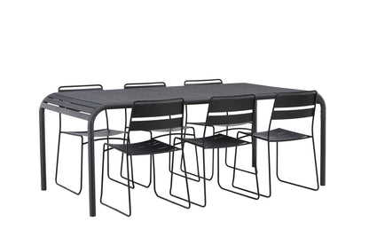 Lina & Borneo Spisebordsstole 2-pak Sort + Rektangulært Spisebord 200 x 100 Sort