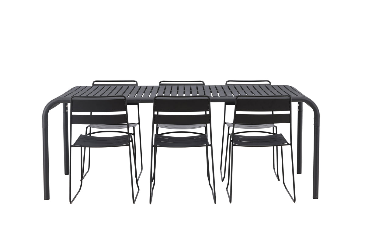 Lina & Borneo Spisebordsstole 2-pak Sort + Rektangulært Spisebord 200 x 100 Sort