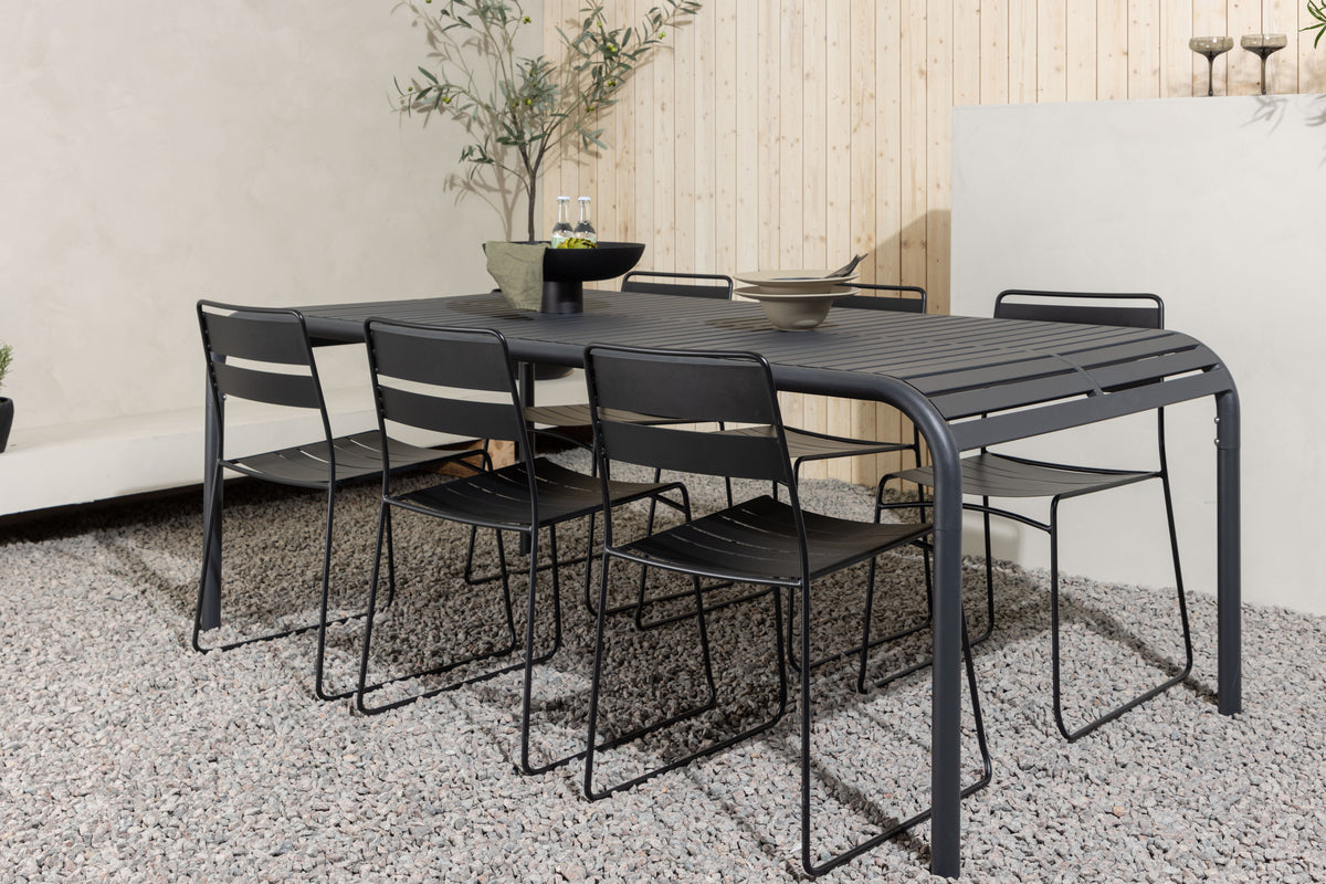 Lina & Borneo Spisebordsstole 2-pak Sort + Rektangulært Spisebord 200 x 100 Sort