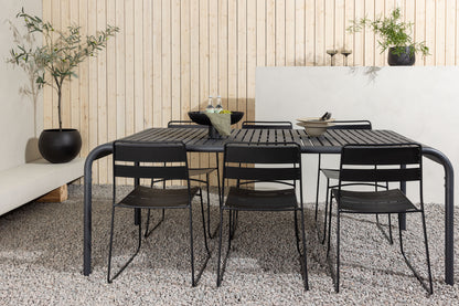 Lina & Borneo Spisebordsstole 2-pak Sort + Rektangulært Spisebord 200 x 100 Sort