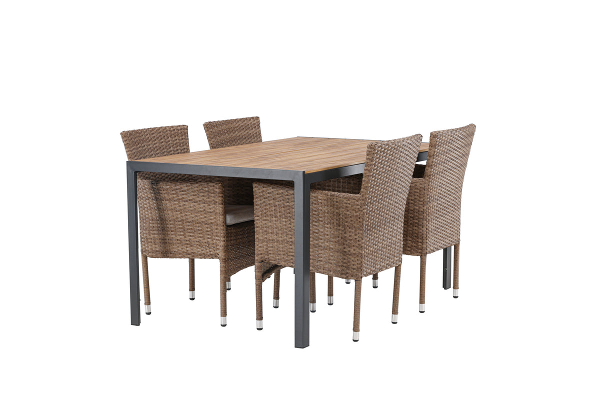 Spisebordsstol 2-pak Natur + Rektangulært Spisebord 150 x 90 Sort