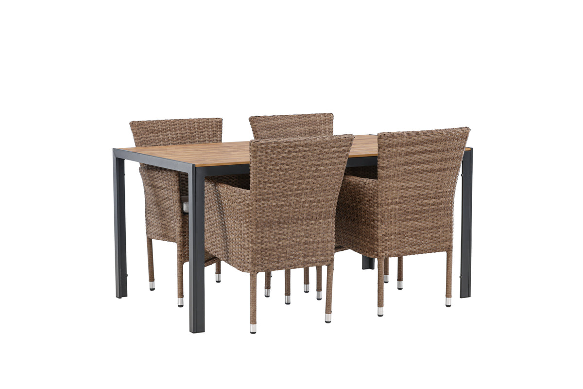 Spisebordsstol 2-pak Natur + Rektangulært Spisebord 150 x 90 Sort