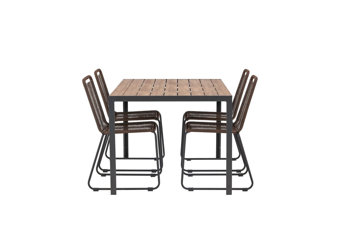 Break & Lindos Rektangulært Spisebord 150x90 Sort + Spisestole Brun