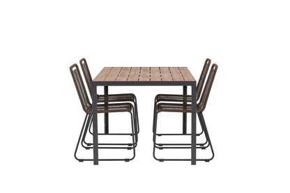 Break & Lindos Rektangulært Spisebord 150x90 Sort + Spisestole Brun