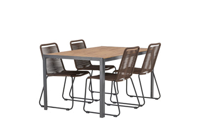 Break & Lindos Rektangulært Spisebord 150x90 Sort + Spisestole Brun