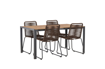 Break & Lindos Rektangulært Spisebord 150x90 Sort + Spisestole Brun