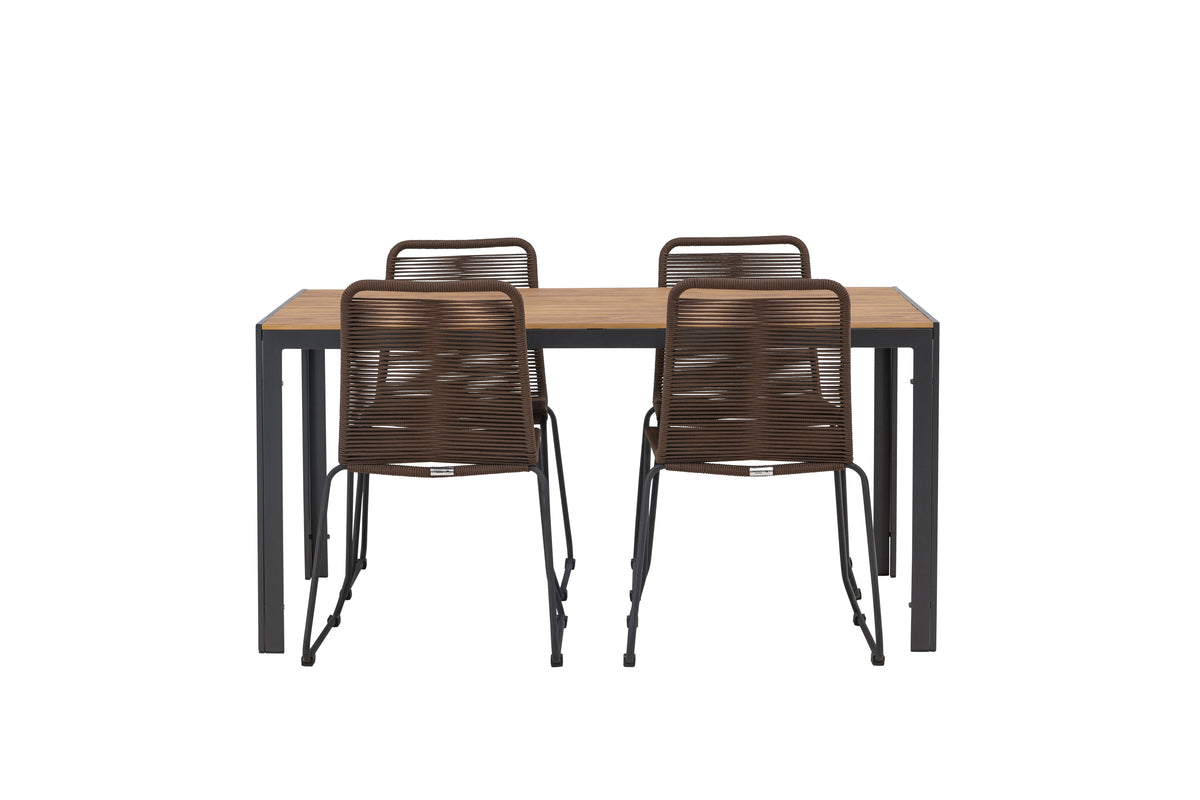 Break & Lindos Rektangulært Spisebord 150x90 Sort + Spisestole Brun