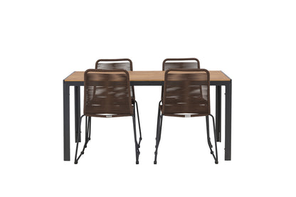 Break & Lindos Rektangulært Spisebord 150x90 Sort + Spisestole Brun