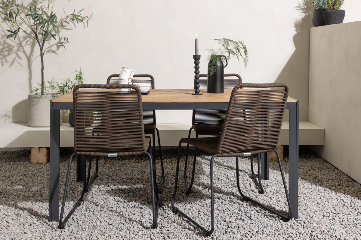 Break & Lindos Rektangulært Spisebord 150x90 Sort + Spisestole Brun