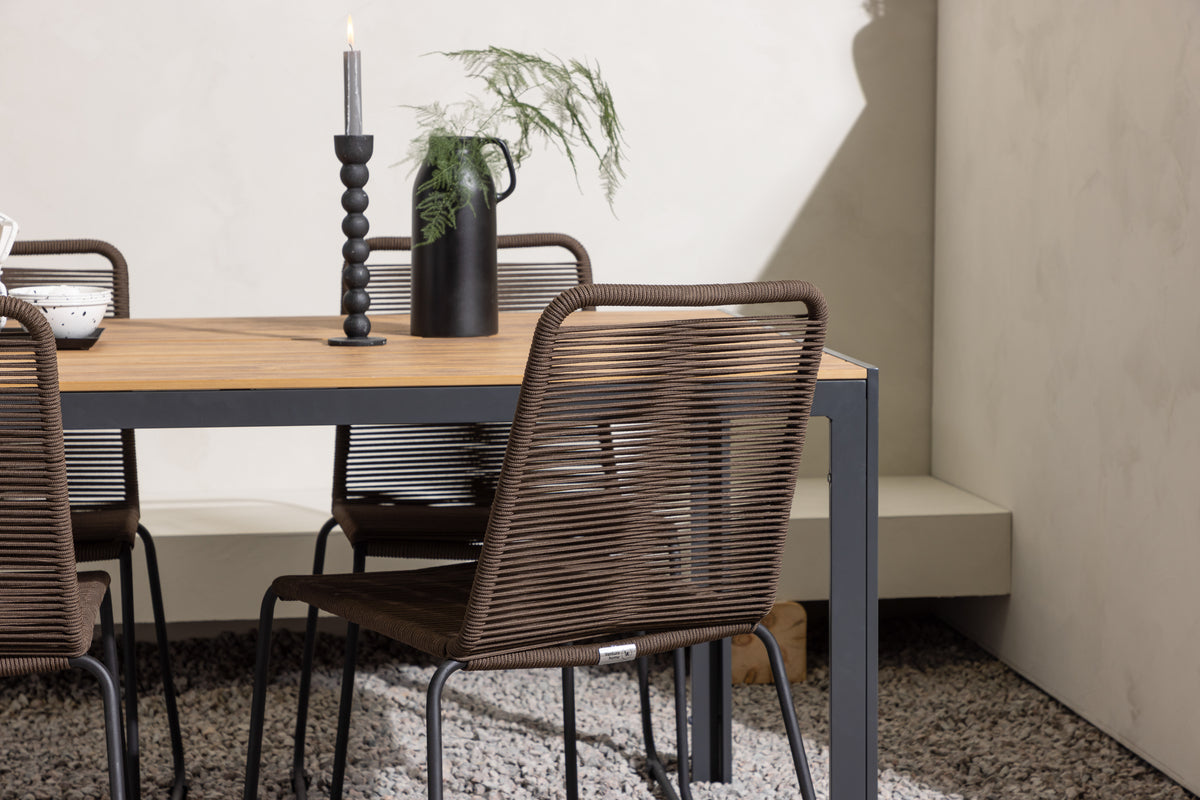 Break & Lindos Rektangulært Spisebord 150x90 Sort + Spisestole Brun