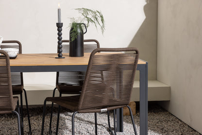 Break & Lindos Rektangulært Spisebord 150x90 Sort + Spisestole Brun