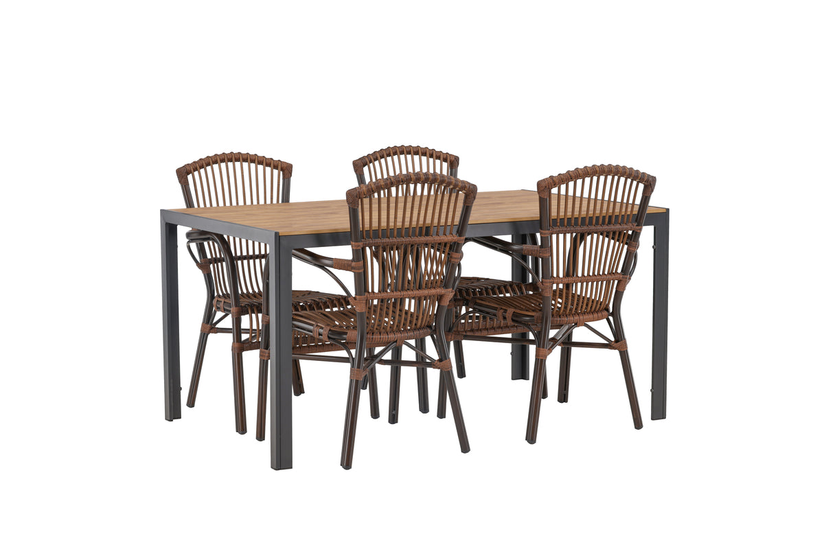 Rektangulært spisebord 150 x 90 Sort + Spisestol Brun