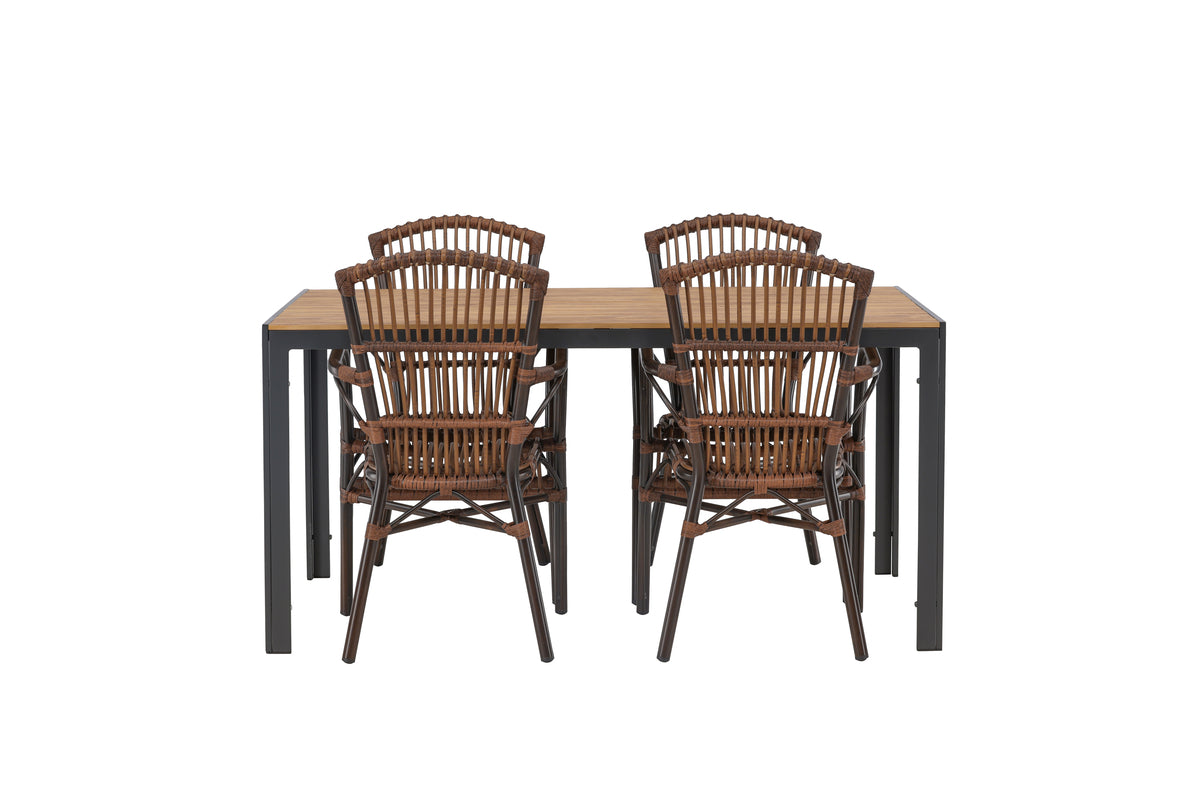 Rektangulært spisebord 150 x 90 Sort + Spisestol Brun