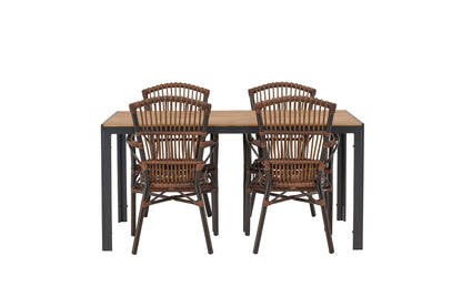 Rektangulært spisebord 150 x 90 Sort + Spisestol Brun