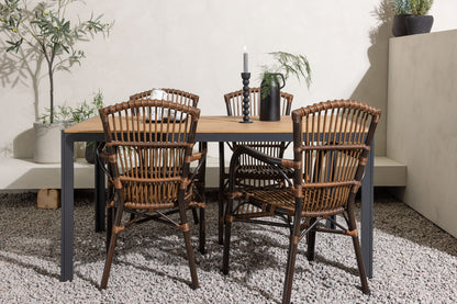 Rektangulært spisebord 150 x 90 Sort + Spisestol Brun