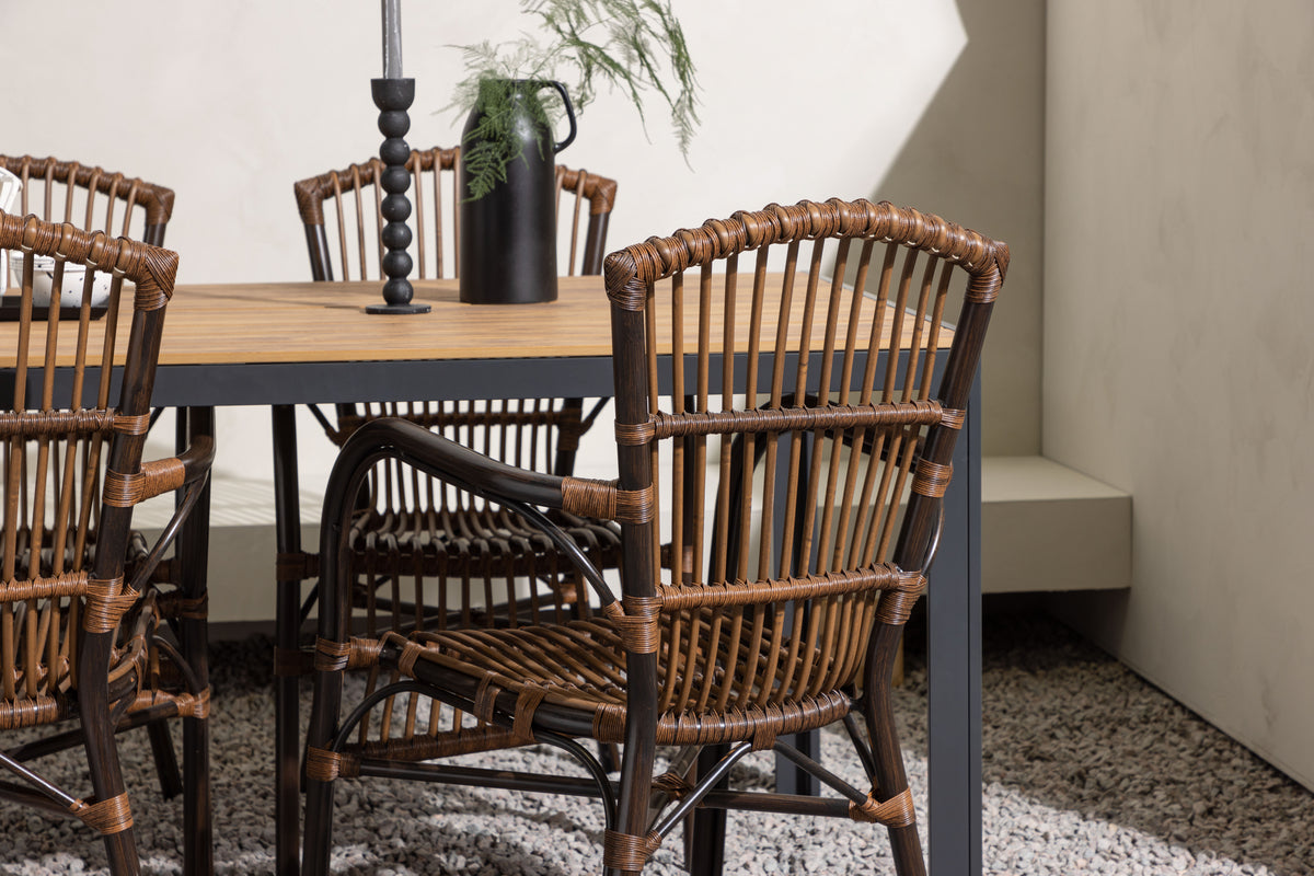 Rektangulært spisebord 150 x 90 Sort + Spisestol Brun