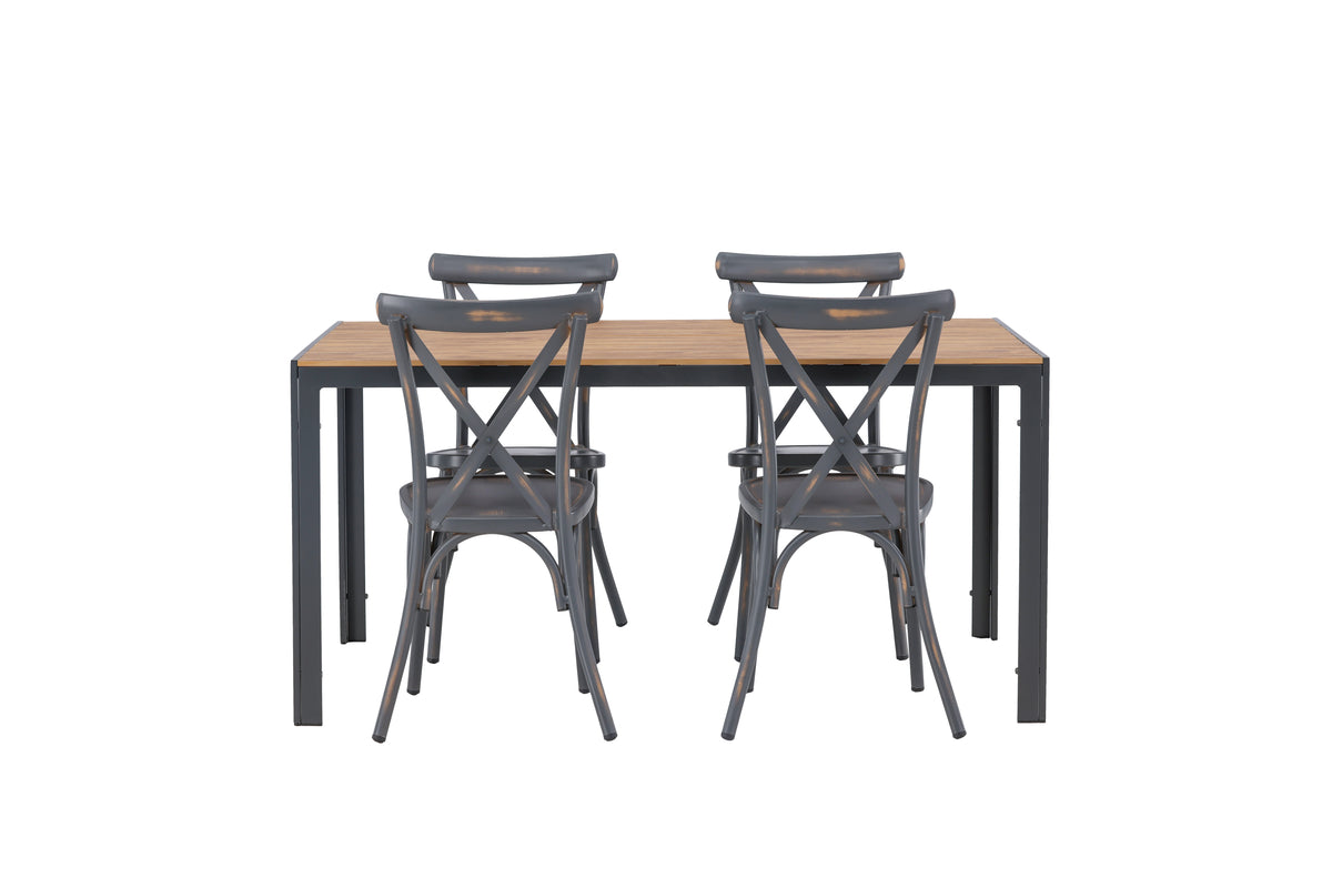 Rektangulært spisebord 150 x 90 Sort + Spisebordsstol 2-pak Mørkegrå