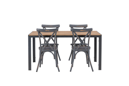 Rektangulært spisebord 150 x 90 Sort + Spisebordsstol 2-pak Mørkegrå