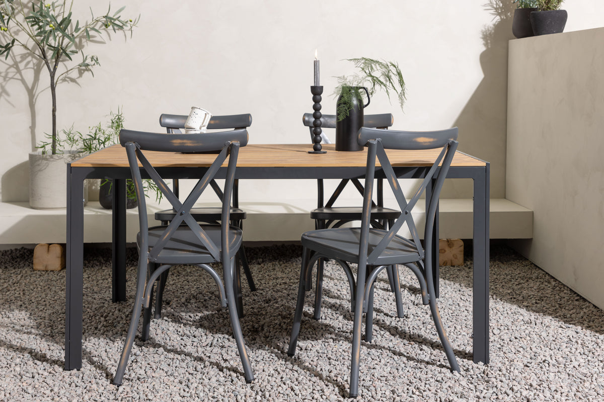 Rektangulært spisebord 150 x 90 Sort + Spisebordsstol 2-pak Mørkegrå