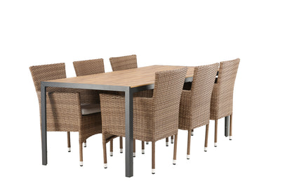 Malina & Break Spisestole Natur + Rektangulært Spisebord 205x90x74 Natur