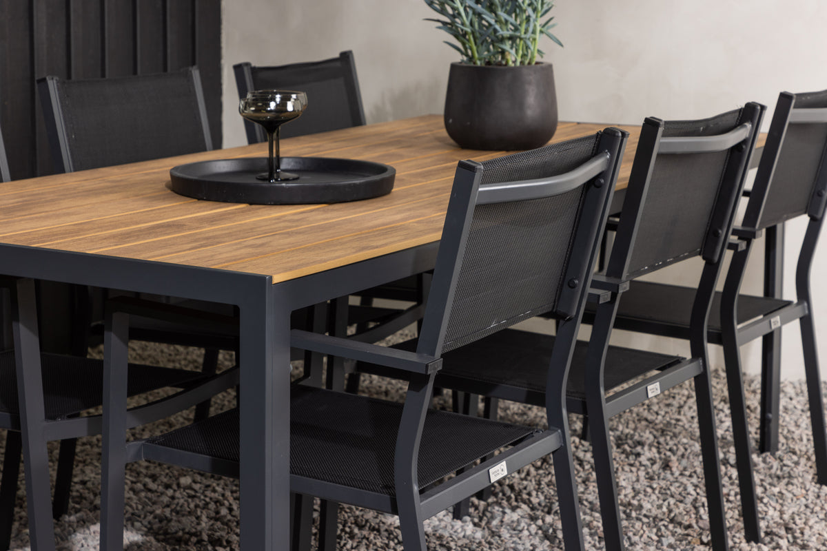Copacabana & Break Spisestole Sort + Rektangulært Spisebord 205x90x74 Natur