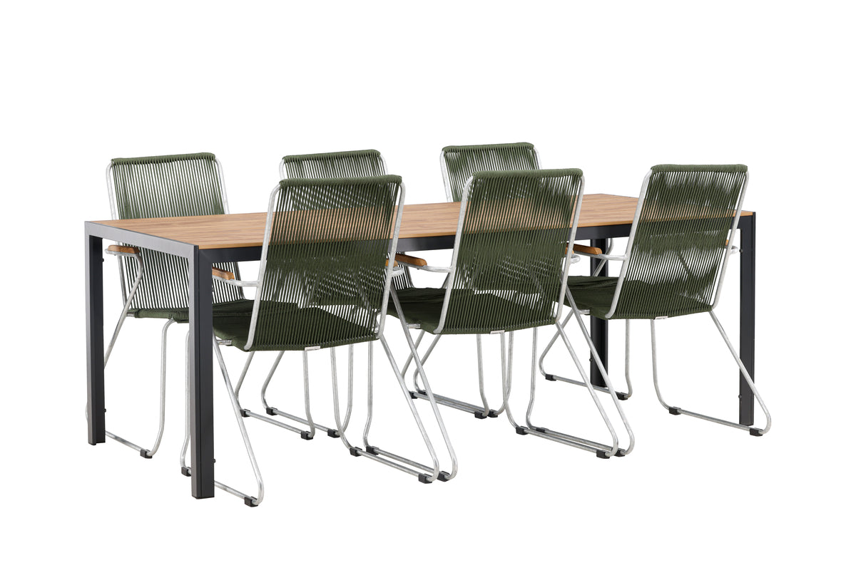 Break & Bois Rektangulært Spisebord 205x90x74 Natur + Spisestole Grøn