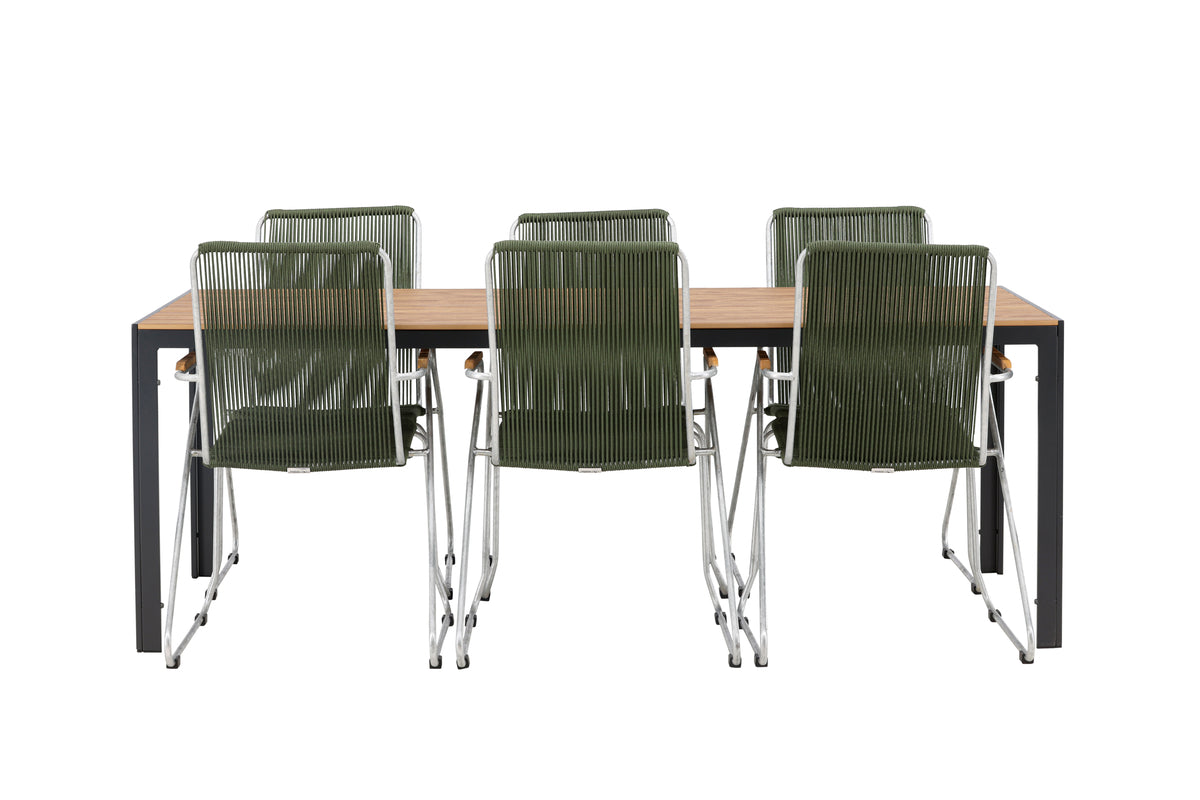 Break & Bois Rektangulært Spisebord 205x90x74 Natur + Spisestole Grøn