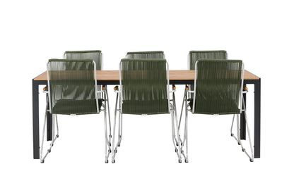 Break & Bois Rektangulært Spisebord 205x90x74 Natur + Spisestole Grøn