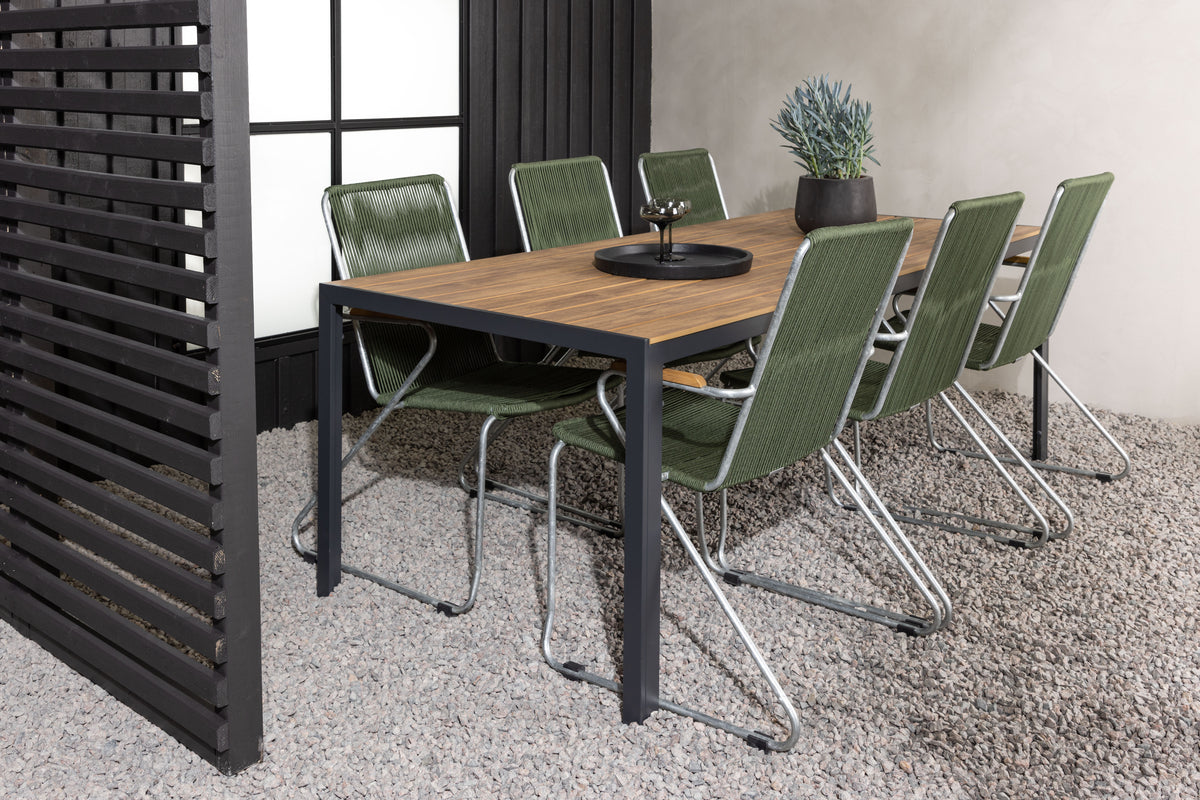 Break & Bois Rektangulært Spisebord 205x90x74 Natur + Spisestole Grøn