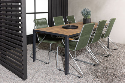 Break & Bois Rektangulært Spisebord 205x90x74 Natur + Spisestole Grøn