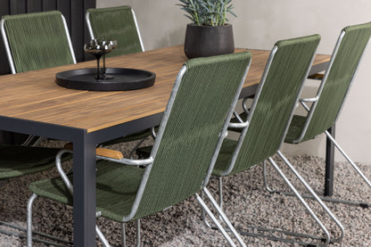 Break & Bois Rektangulært Spisebord 205x90x74 Natur + Spisestole Grøn