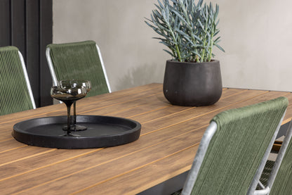 Break & Bois Rektangulært Spisebord 205x90x74 Natur + Spisestole Grøn