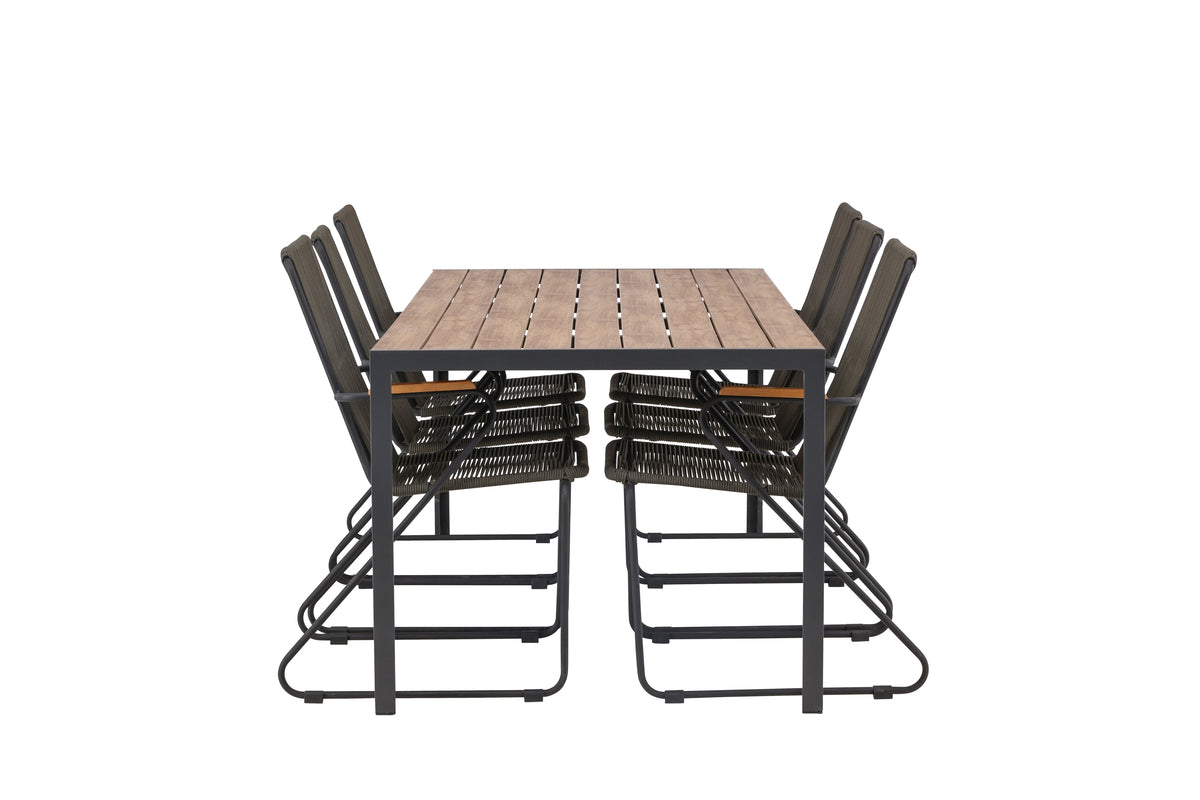 Break & Bois Rektangulært Spisebord 205x90x74 Natur + Spisestole Mørkegrå