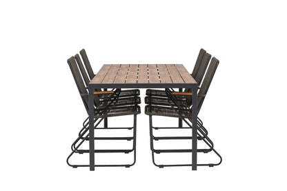 Break & Bois Rektangulært Spisebord 205x90x74 Natur + Spisestole Mørkegrå