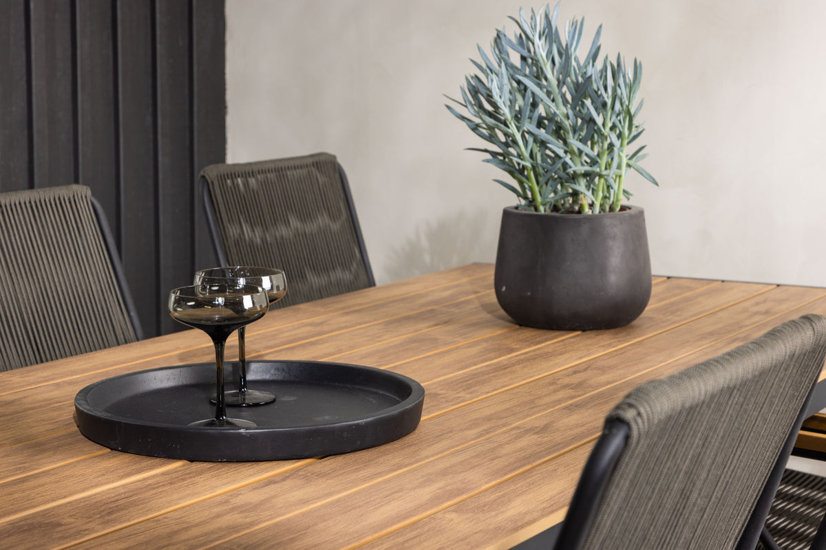 Break & Bois Rektangulært Spisebord 205x90x74 Natur + Spisestole Mørkegrå