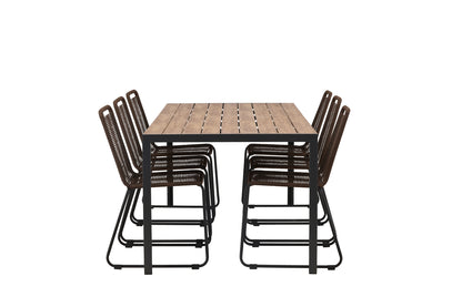 Break & Lindos Rektangulært Spisebord 205x90x74 Natur + Spisestole Brun