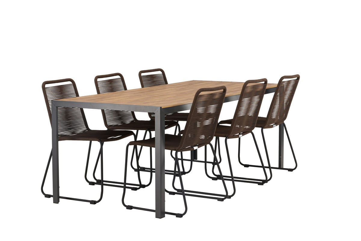 Break & Lindos Rektangulært Spisebord 205x90x74 Natur + Spisestole Brun