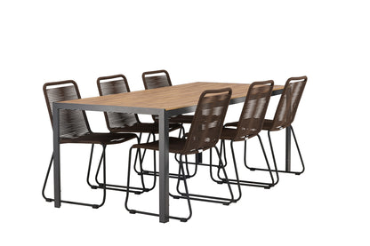 Break & Lindos Rektangulært Spisebord 205x90x74 Natur + Spisestole Brun