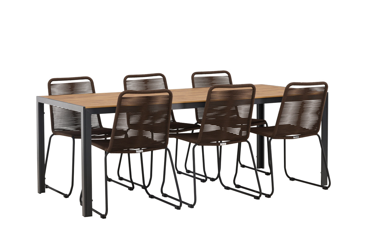 Break & Lindos Rektangulært Spisebord 205x90x74 Natur + Spisestole Brun