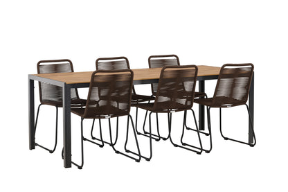Break & Lindos Rektangulært Spisebord 205x90x74 Natur + Spisestole Brun