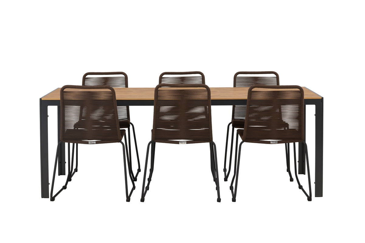 Break & Lindos Rektangulært Spisebord 205x90x74 Natur + Spisestole Brun