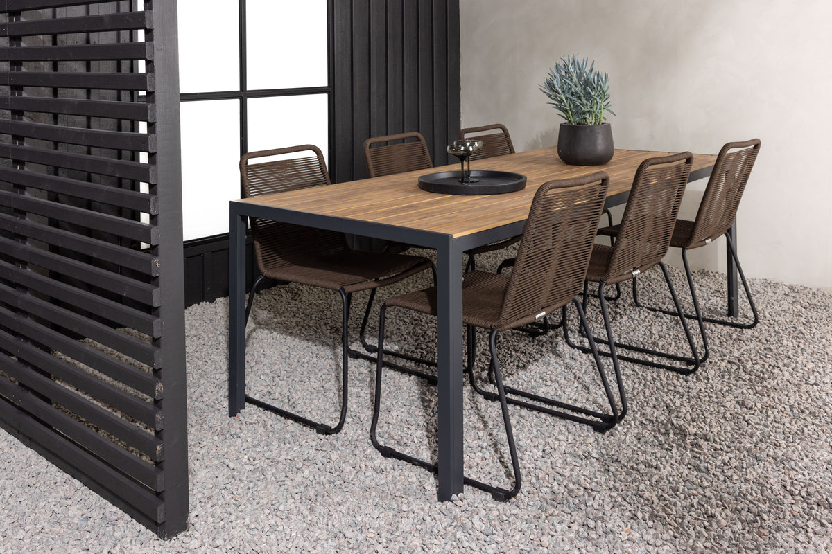 Break & Lindos Rektangulært Spisebord 205x90x74 Natur + Spisestole Brun