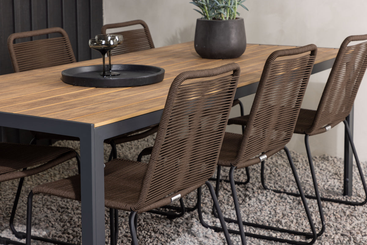 Break & Lindos Rektangulært Spisebord 205x90x74 Natur + Spisestole Brun