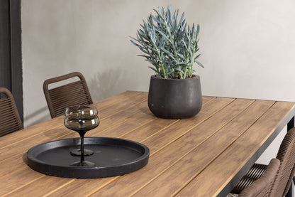Break & Lindos Rektangulært Spisebord 205x90x74 Natur + Spisestole Brun