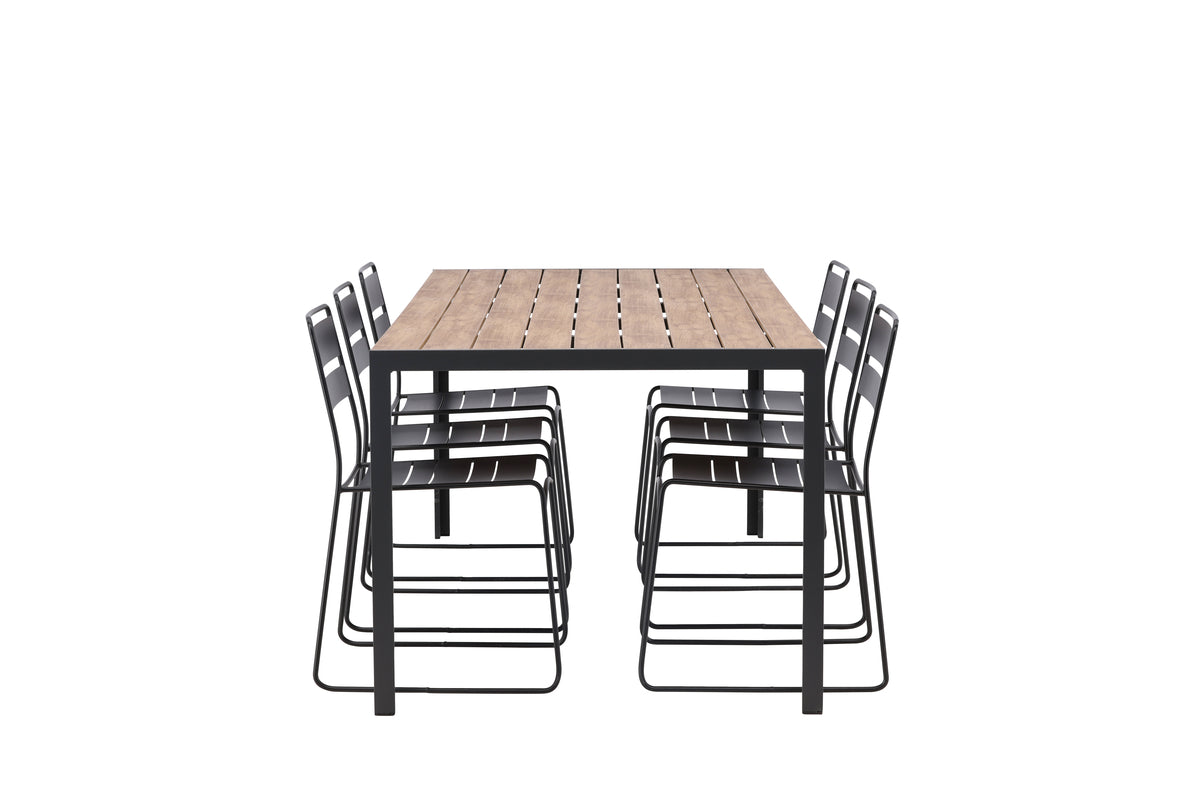 Lina & Break Spisebordsstole Sort + Rektangulært Spisebord 205x90x74 Natur