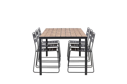 Lina & Break Spisebordsstole Sort + Rektangulært Spisebord 205x90x74 Natur