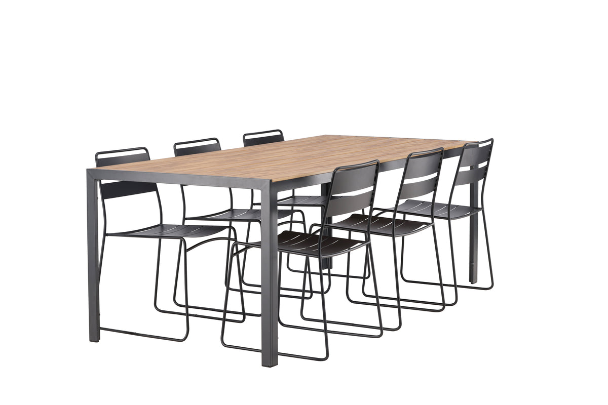 Lina & Break Spisebordsstole Sort + Rektangulært Spisebord 205x90x74 Natur