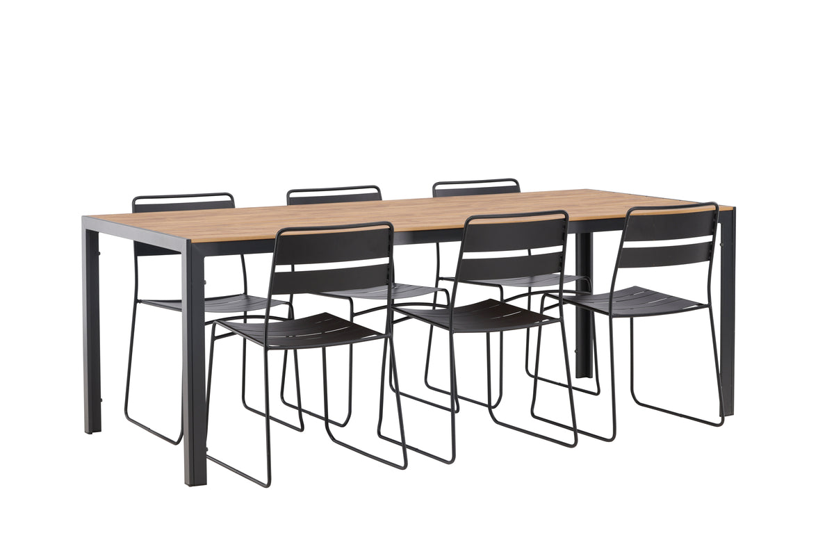 Lina & Break Spisebordsstole Sort + Rektangulært Spisebord 205x90x74 Natur