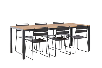 Lina & Break Spisebordsstole Sort + Rektangulært Spisebord 205x90x74 Natur